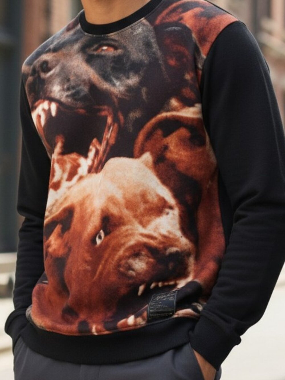 Akoo "Pitbull" Black Crew Neck Side Zipper Pull-over Sweater-Shirt